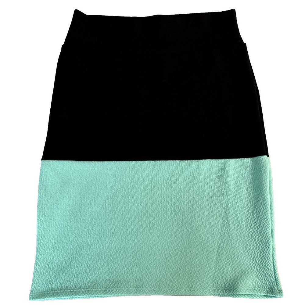 LuLaRoe Cassie Skirt XL Black & Aqua Colorblock Knee Length Pull On Pencil New